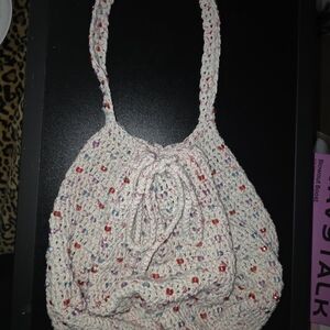 Handmade Cream Crochet Beaded Shoulder Bag